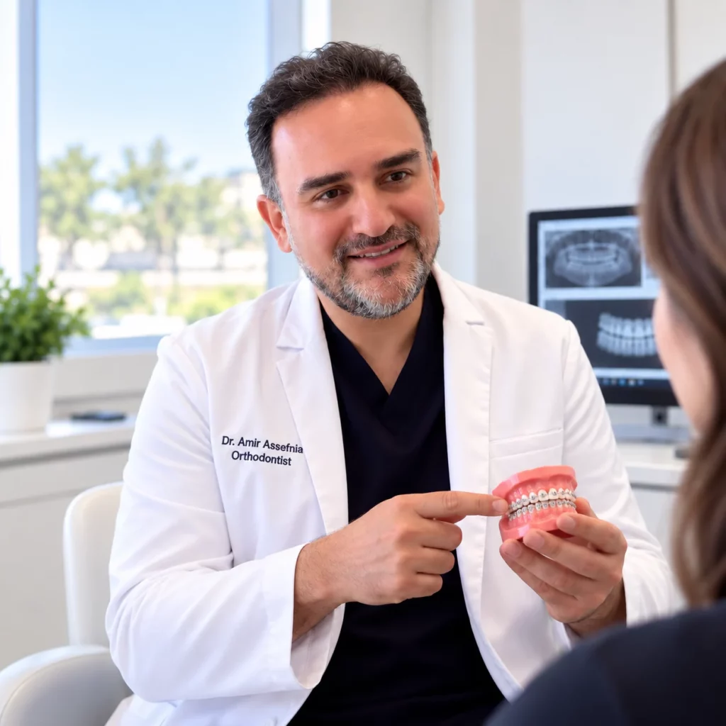 Dr. Amir Assefnia, Consulting an orthodontic patient